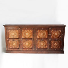 Indian Range Rich Bone Inlay Teak Honey Sideboard