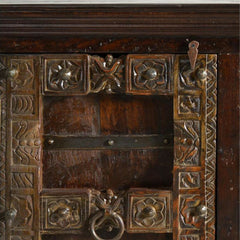 Antique Old Door Carved Solid Wood Sideboard Brown