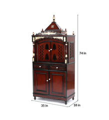 Large Sized Handmade Teak Wood Home Temple In Brown