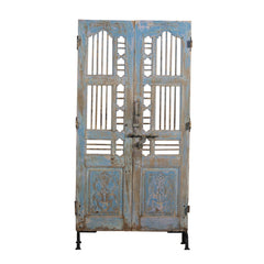 Indian Vintage Antique Hand Carved Solid Wood Door On Stand 80