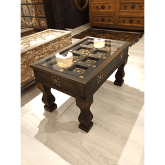 Indian Antique Brass Work Solid Wood Coffee Table C40