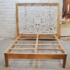 Dynasty Hand Carved Indian Solid Wooden Zara Bed Frame 2 Tone