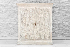 Indian Hand Carved Solid Wood Cabinet White 03