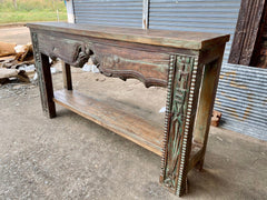 Antique Indian Hand Carved Solid Wood Console Hall Table
