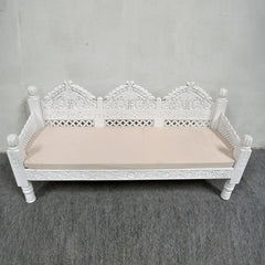 Mughal Garden Hand Carved Indian Daybed White 180cm