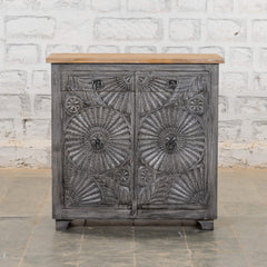 Indian Mango Wood Hand Carved Cabinet Grey