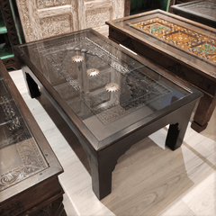 Indian Antique Brass Work Solid Wood Coffee Table C41