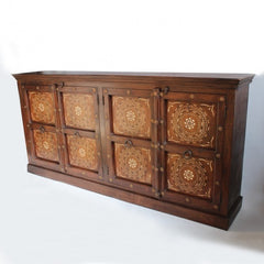 Indian Range Rich Bone Inlay Teak Honey Sideboard