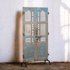 Indian Vintage Antique Hand Carved Solid Wood Door On Stand 80