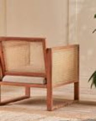 The Gileteen Wooden Rattan Cane Arm Chair for Living Room Acacia Wood