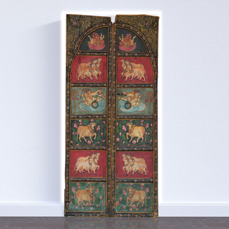 Mughal Hand Painted Reclaimed Wood Door Panel 03