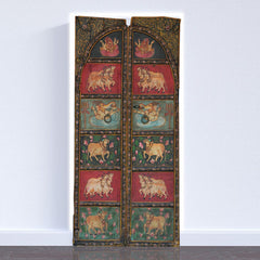 Mughal Hand Painted Reclaimed Wood Door Panel 03