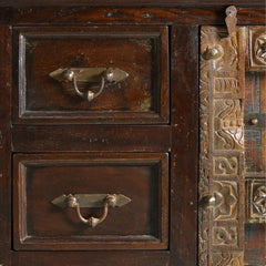 Antique Old Door Carved Solid Wood Sideboard Brown