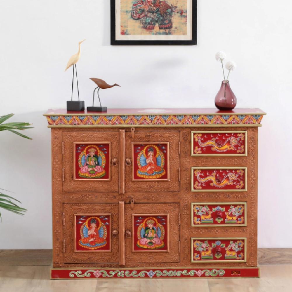 Hand Painted Solid Wood Sideboard In Multicolour