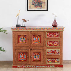 Hand Painted Solid Wood Sideboard In Multicolour