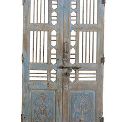 Indian Vintage Antique Hand Carved Solid Wood Door On Stand 80