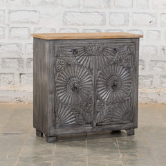 Indian Mango Wood Hand Carved Cabinet Grey