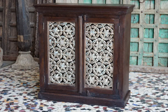 Antique Indian Jali Hand Carved Solid Wooden Cabinet Whitewash 97x40x107cm A0184