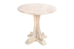 Handmade Indian Hand Carved Solid Hard Wood Sara Round Dining Table White Wash Medium