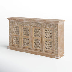 Indian Handmade Solid Wood 4 Door Carved Sideboard