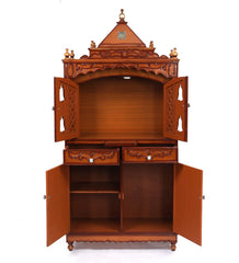 Large Sized Handmade Teak Wood Home Temple In Brown