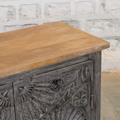 Indian Mango Wood Hand Carved Cabinet Grey