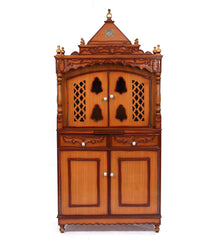 Large Sized Handmade Teak Wood Home Temple In Brown