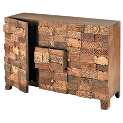Indian Hand Carved Solid Wood 2 Door & 3 Drawers Carved Sideboard
