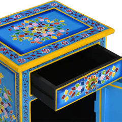 Mughal Hand Painted Wooden Bedside Table Multicolour 15