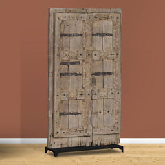 Indian Vintage Antique Hand Carved Solid Wood Door On Stand 81