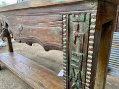 Antique Indian Hand Carved Solid Wood Console Hall Table
