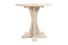 Handmade Indian Hand Carved Solid Hard Wood Sara Round Dining Table White Wash Medium