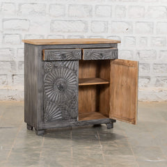 Indian Mango Wood Hand Carved Cabinet Grey