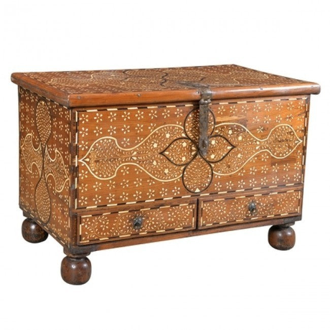 Maaya Bone Inlay Teak Brown Coffee Table Blanket Box