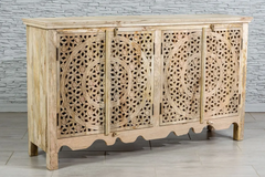 Antique Indian Jali Hand Carved Solid Wooden Sideboard Natural 157x45x90cm A0231