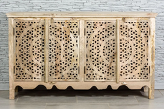 Antique Indian Jali Hand Carved Solid Wooden Sideboard Natural 157x45x90cm A0231