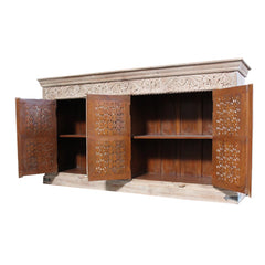 Indian Handmade Solid Wood 4 Door Carved Sideboard