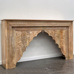 Mehrab Wooden Carved Entryway Console Table Natural Brown