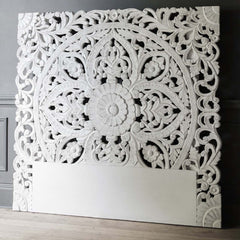 Dynasty Carved Wooden Wall Panel Bed Head Board Bedhead White