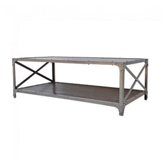 Angle Industrial French Style Metal Coffee Table Chocolate 120x60cm