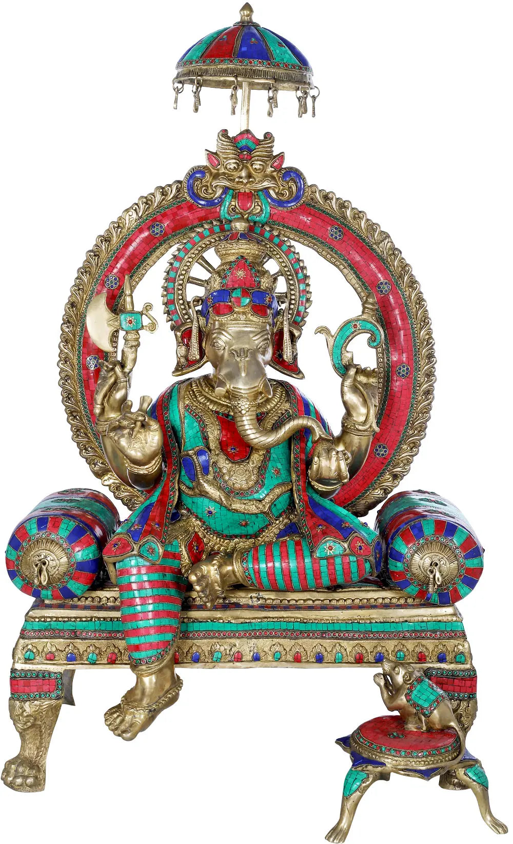 Indian Lord Ganesha with Inlay Work Handmade Brass Statue