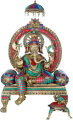 Indian Lord Ganesha with Inlay Work Handmade Brass Statue