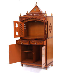 Large Sized Handmade Teak Wood Home Temple In Brown