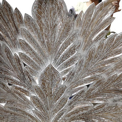 Hand Carved Big Palm Leaf King Size Bed Headboard Bed Head Greywash