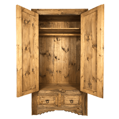 Indian Hand Carved Solid Wooden Cupboard Wardrobe Natural D23