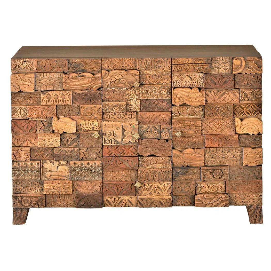 Indian Hand Carved Solid Wood 2 Door & 3 Drawers Carved Sideboard