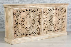 Antique Indian Jali Hand Carved Solid Wooden Sideboard Natural 180x40x90cm A0232