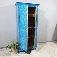 Indian Furniture Hand Carved Solid Wooden 2 Door Blue Wardrobe Cabinet