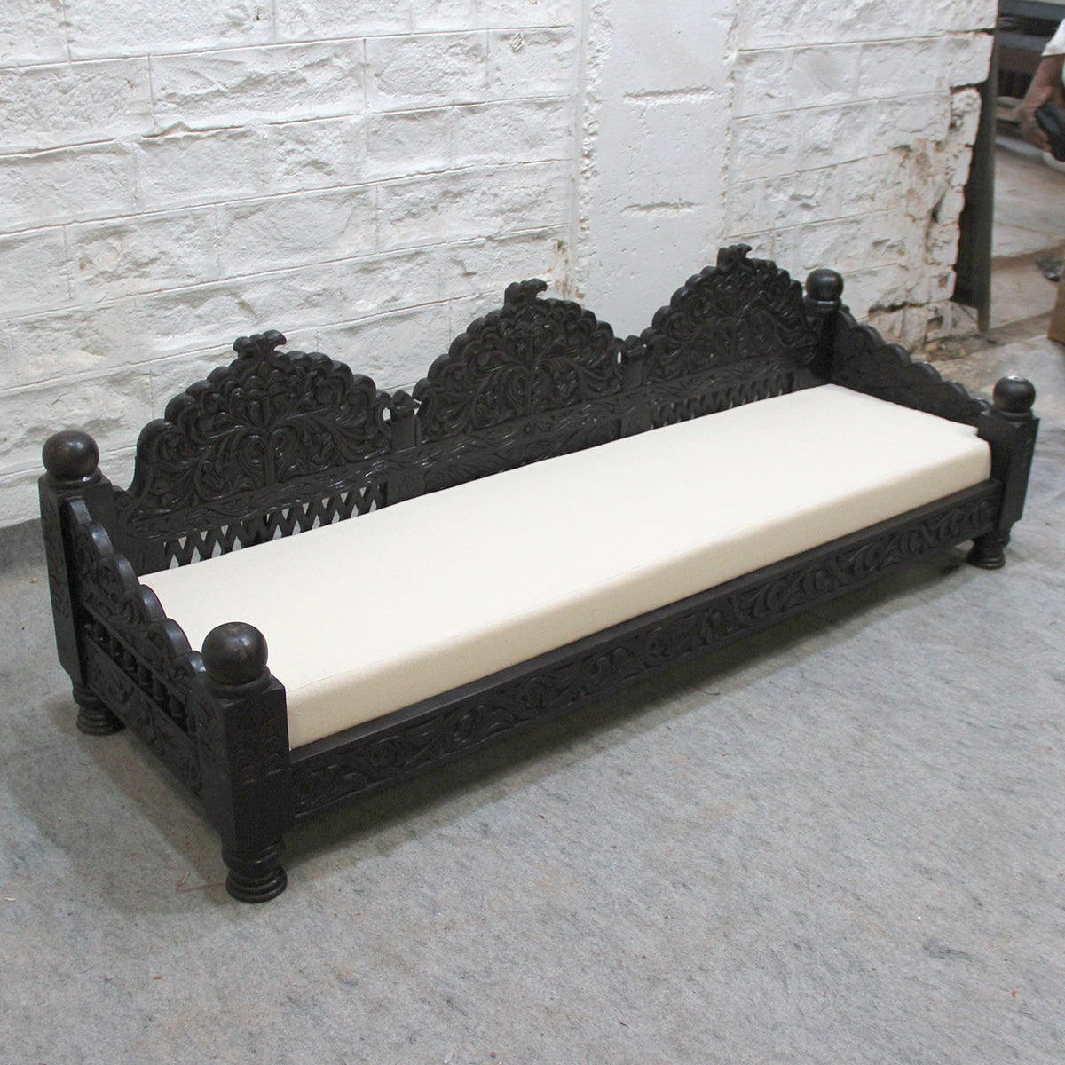 Mughal Garden Hand Carved Indian Daybed Chocolate Low