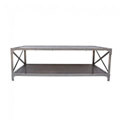 Angle Industrial French Style Metal Coffee Table Chocolate 120x60cm